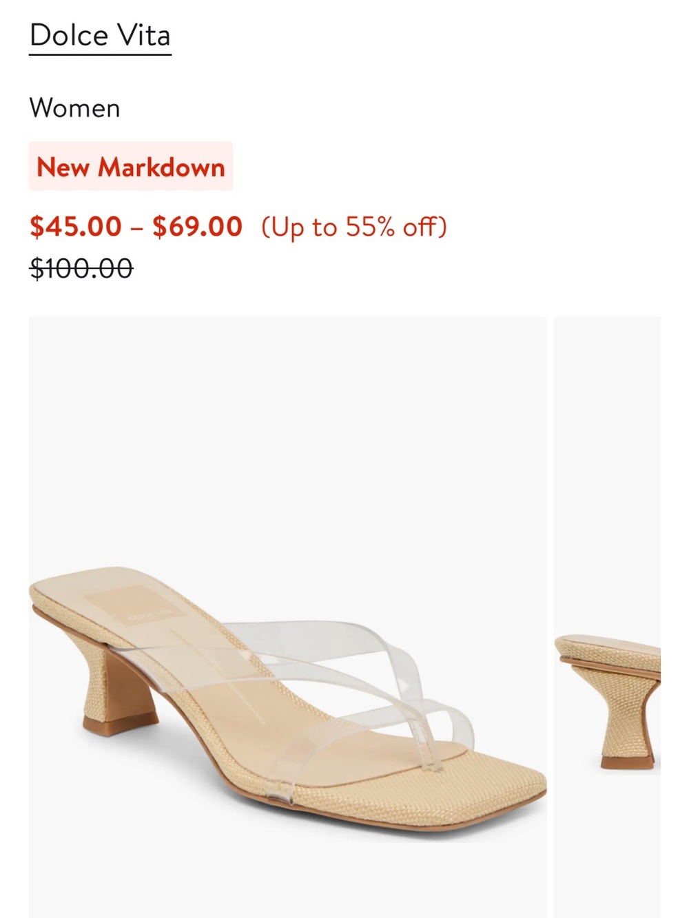 Dolce Vita Nude Beige Clear-Strap Mid Heel Slide - Picture 3 of 9